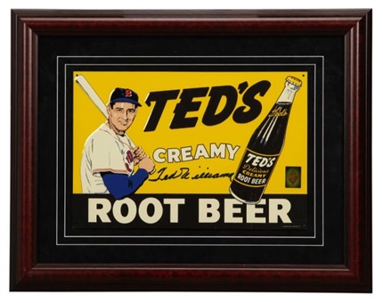 Ted Williams Signed Rootbeer Advertisement Framed Display
